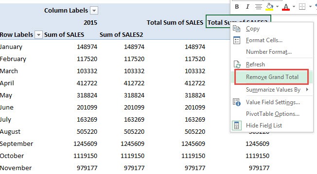 pivot remove table total grand with Total Excel an Table Running Pivot   In Free