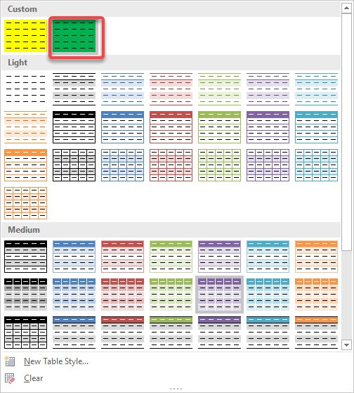 Excel Table: Styles