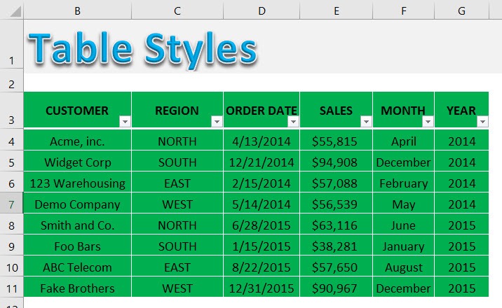 Excel Table: Styles