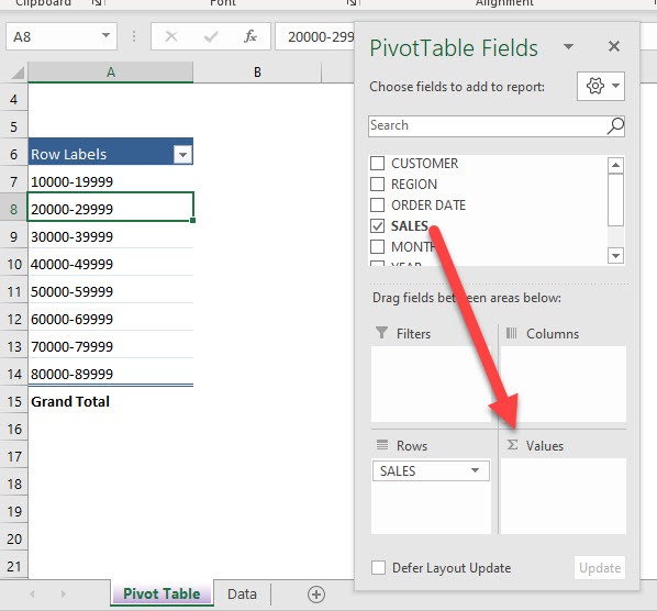 Group Sales with a Pivot Table