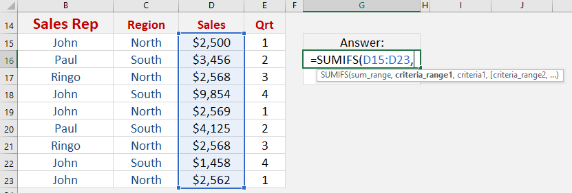 SUMIFS Function: Introduction