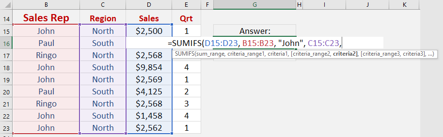 SUMIFS Function: Introduction