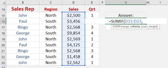 SUMIF Function: Introduction