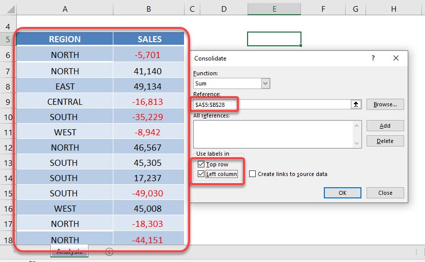 Consolidate in Excel with the CONSOLIDATE Tool