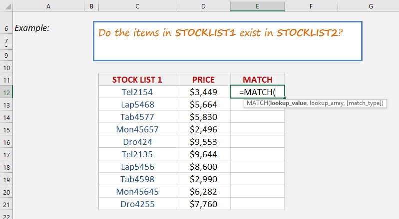 Match Two Lists With The MATCH Function