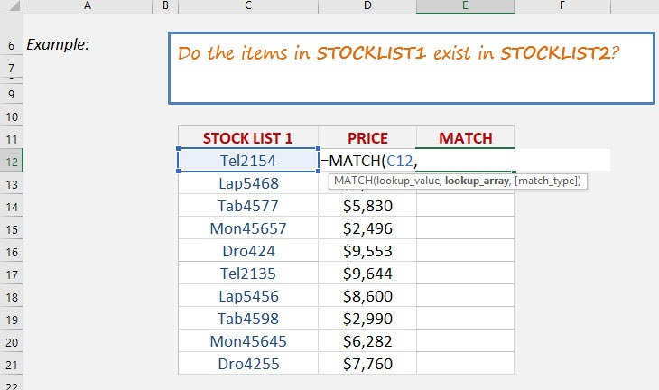 Match Two Lists With The MATCH Function