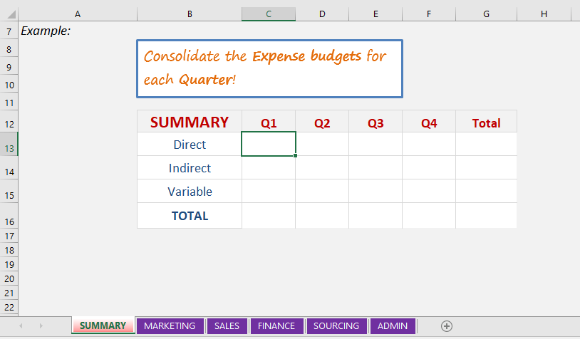 Consolidate with 3D Formulas in Excel