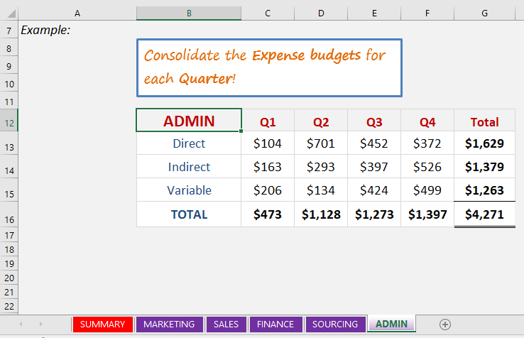 Consolidate with 3D Formulas in Excel