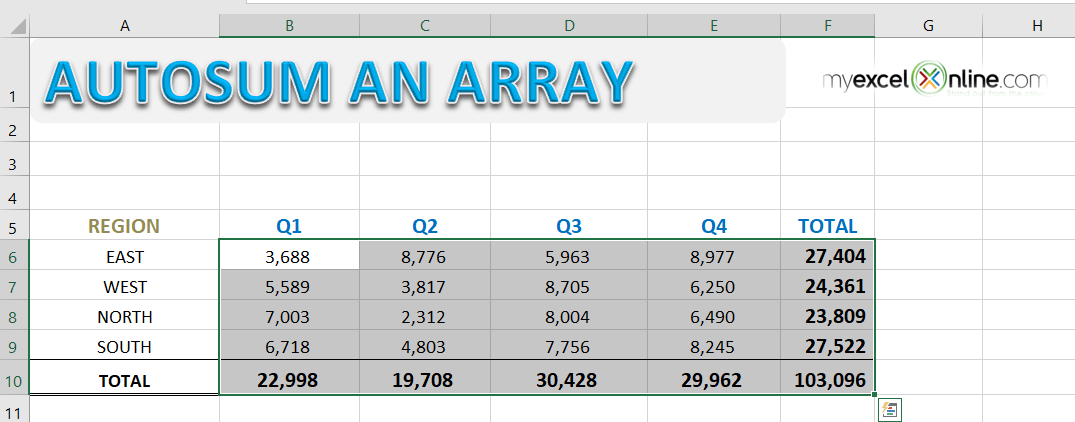 Autosum an Array of Data in Excel