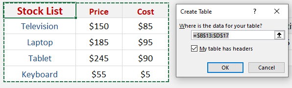 Vlookup in an Excel Table