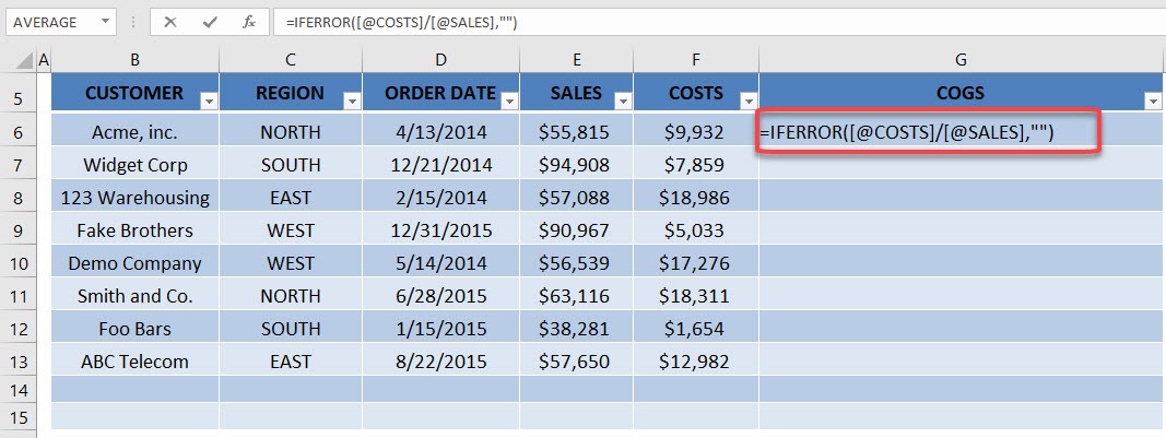 Autofill Formulas in an Excel Table