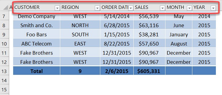 Excel Table Headers Show in Columns