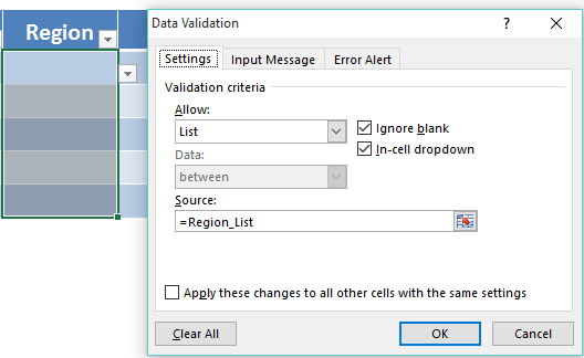 Dynamic Data List using Excel Tables