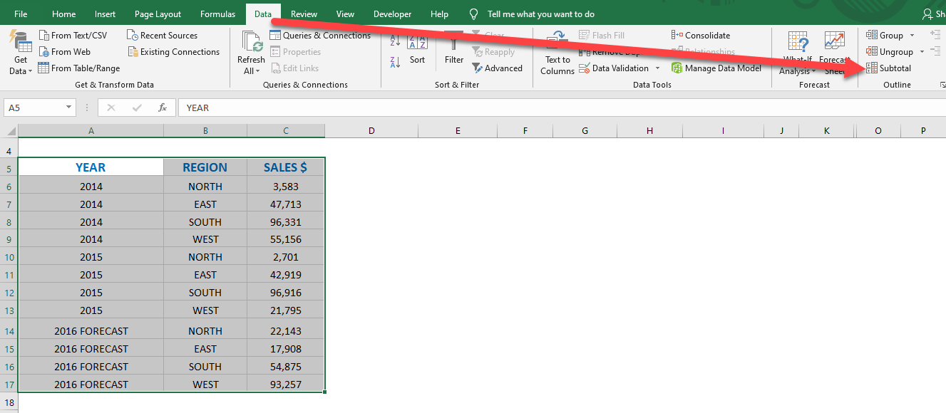 Excel's Subtotal Feature