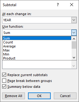 Excel's Subtotal Feature