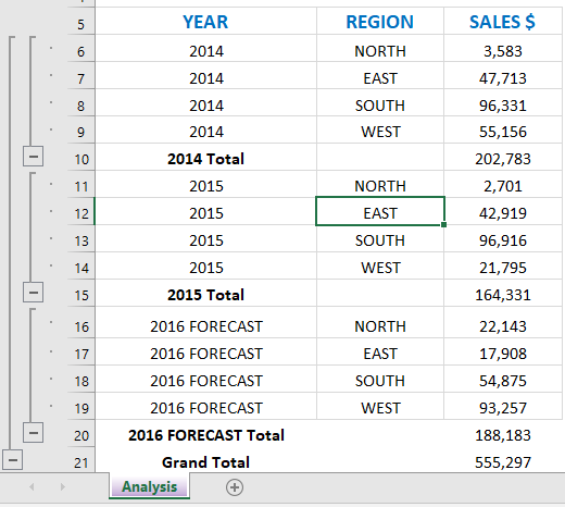 Excel's Subtotal Feature