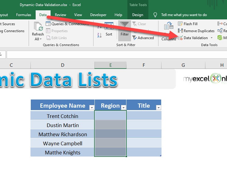 Dynamic Data List using Excel Tables