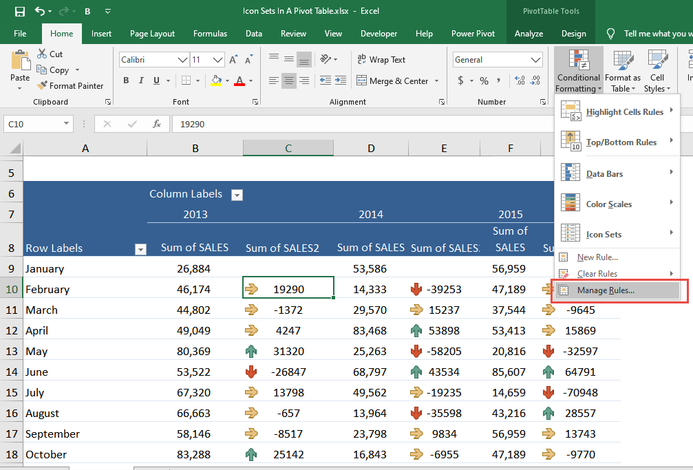 Icon Sets In A Pivot Table