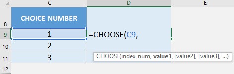 CHOOSE Formula in Excel