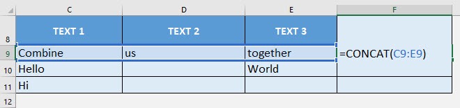 CONCAT Formula in Excel