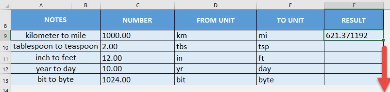 CONVERT Formula in Excel