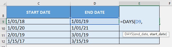 DAYS Formula in Excel