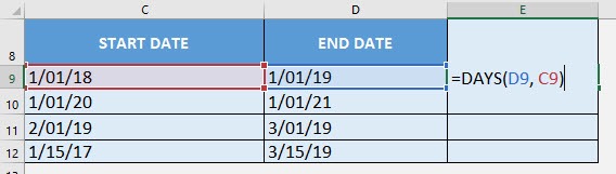 DAYS Formula in Excel