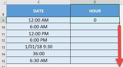 HOUR Formula in Excel