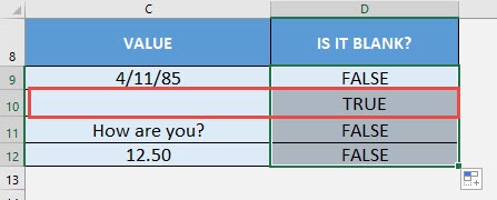 ISBLANK Formula in Excel