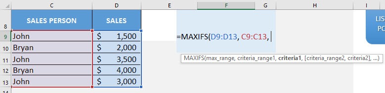 MAXIFS Formula in Excel