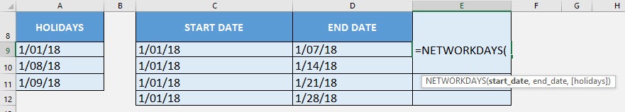 NETWORKDAYS Formula in Excel