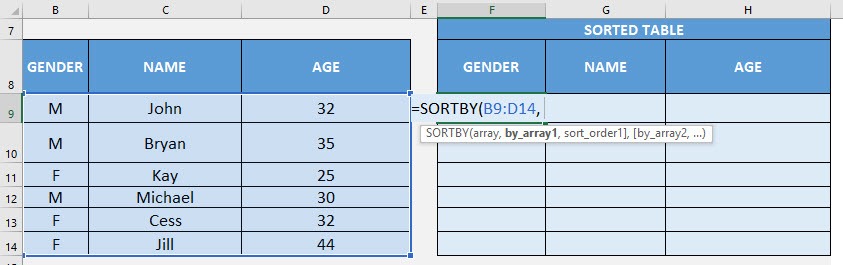 SORTBY Formula in Excel