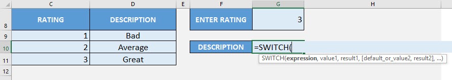 SWITCH Formula in Excel