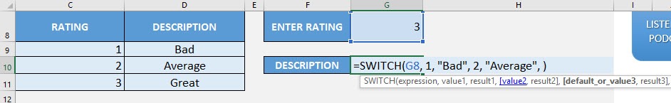 SWITCH Formula in Excel