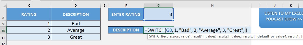 SWITCH Formula in Excel