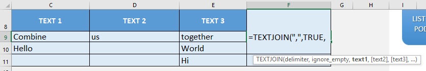 TEXTJOIN Formula in Excel