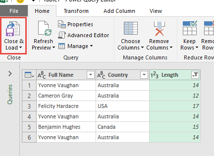 Extract Length Using Power Query or Get & Transform