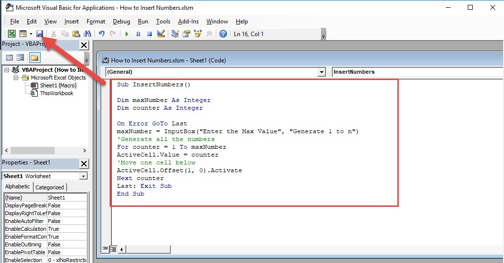 How to Insert Numbers Using Macros in Excel