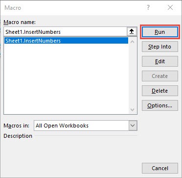 How to Insert Numbers Using Macros in Excel