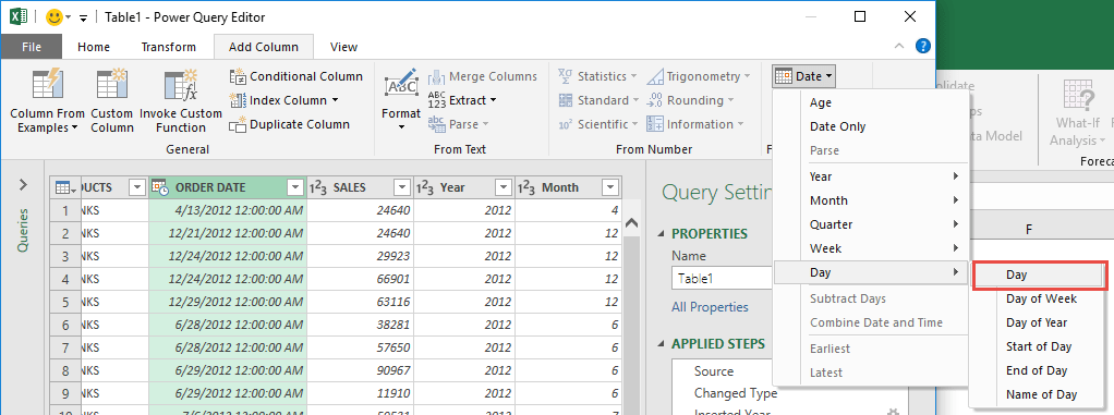 Split the Date Using Power Query or Get & Transform