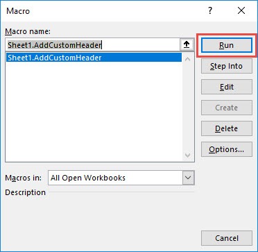 Add Custom Header Using Macros In Excel