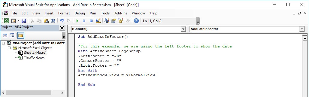 Add Date In Footer Using Macros In Excel