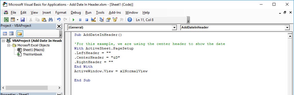 Add Date In Header Using Macros In Excel