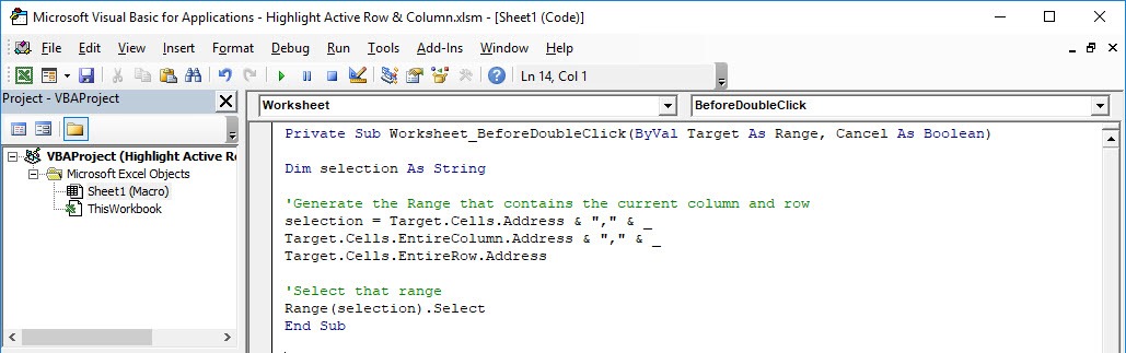 Highlight Active Row & Column by Double Click Using Macros In Excel