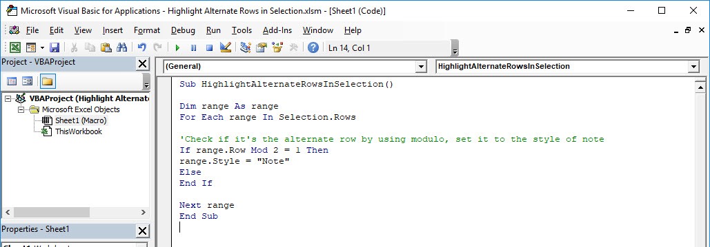 Highlight Alternate Rows in Selection Using Macros In Excel