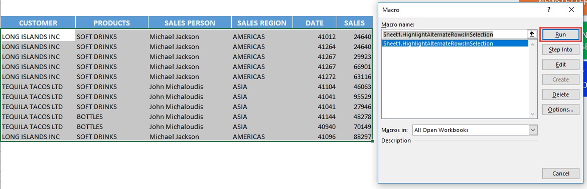 Highlight Alternate Rows in Selection Using Macros In Excel