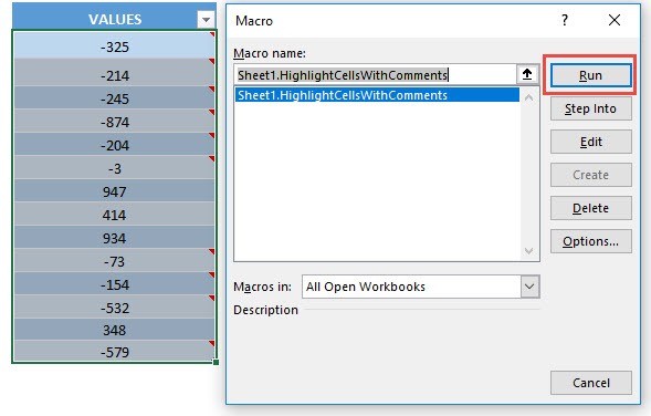 Highlight Cells with Comments Using Macros In Excel