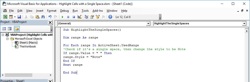 Highlight Cells with a Single Space Using Macros In Excel