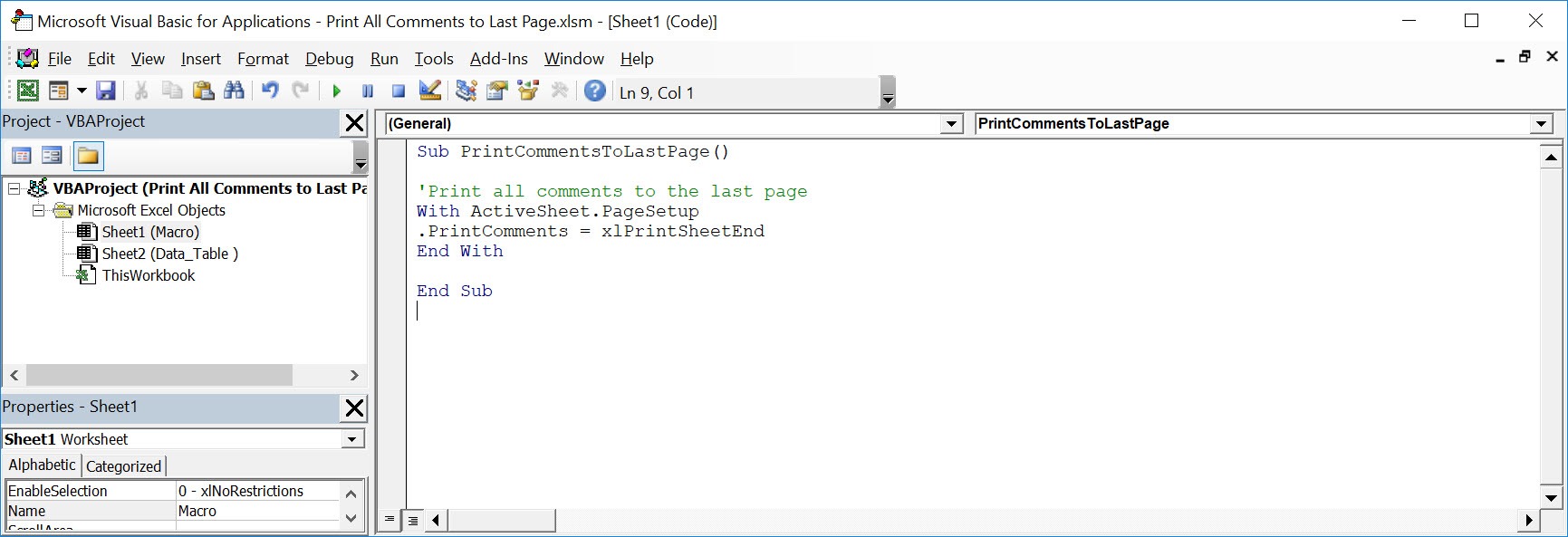 Print All Comments of a Worksheet Using Macros In Excel