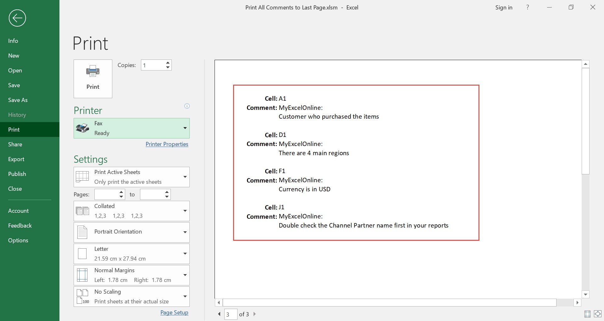 Print All Comments of a Worksheet Using Macros In Excel